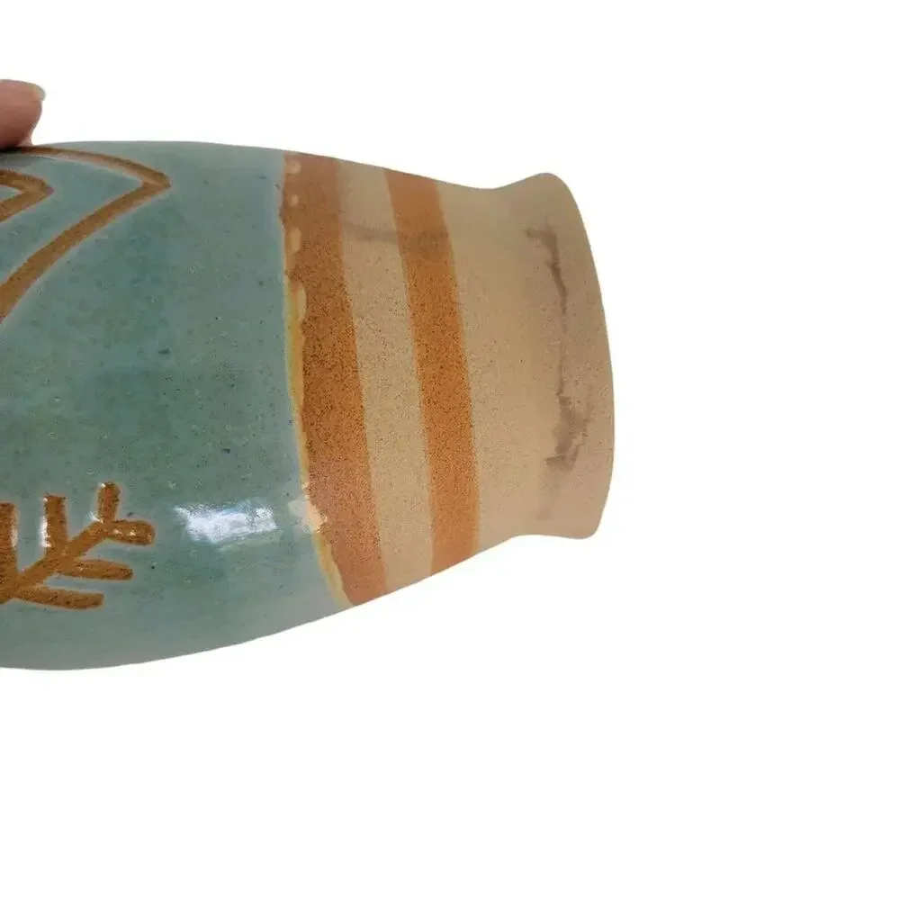 Handmade Pottery Vase Southwestern Teal Terracotta Native Style Small Decorative